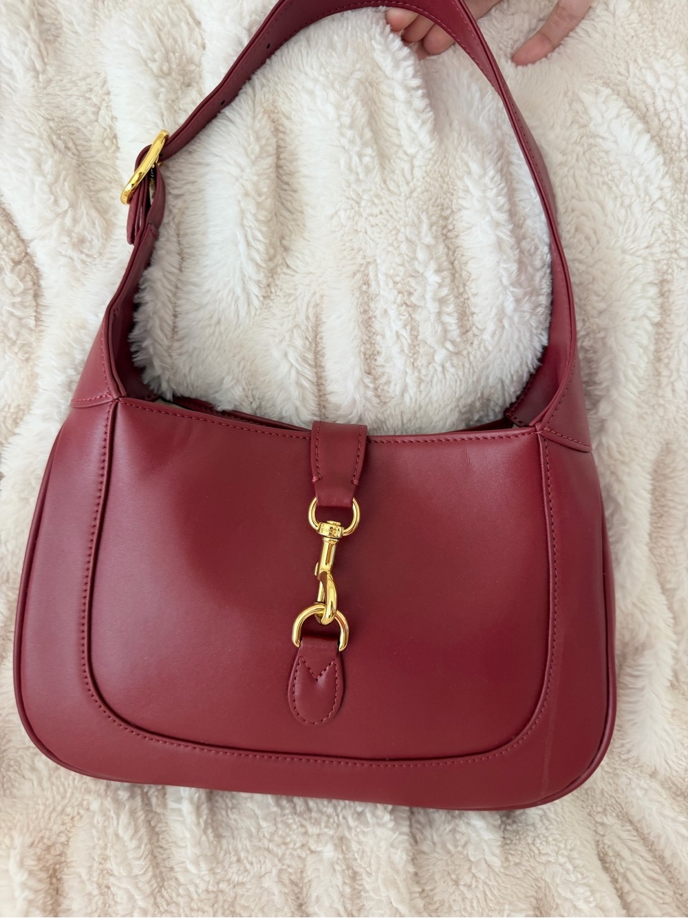 Classic Burgundy Shoulder Bag with Gold Hardware